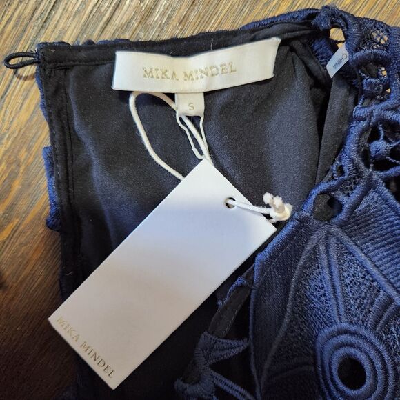 Mika Mindel Valentina Midnight Blue Dress Women SZ S NWT Open Lace Boho Feminine - Picture 4 of 4